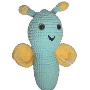 Handmade Chubby Butterfly Firefly Blue Yellow Crochet Gift Present Kawai Cute